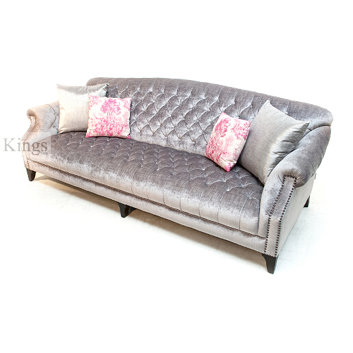 John Sankey Fairbanks Lounger Grand Sofa in Avignon Petal Velvet Fabric with Floral Scatter Cushions