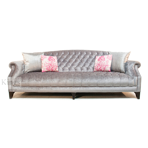 John Sankey Fairbanks Lounger Grand Sofa in Avignon Petal Velvet Fabric with Floral Scatter Cushions