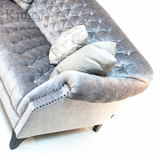 John Sankey Fairbanks Lounger Large Sofa in Grey Velvet Fabric Arm Detail
