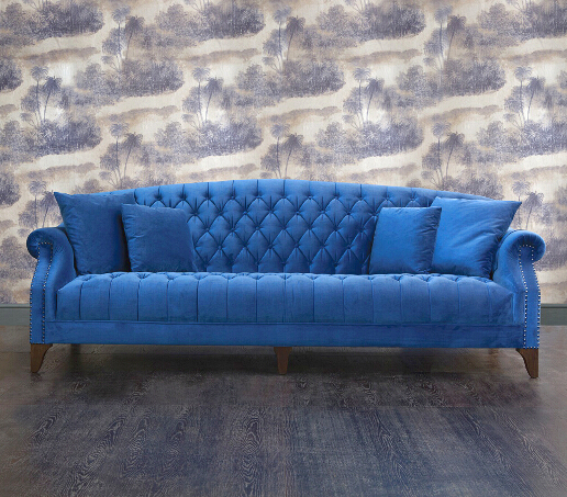 John Sankey Fairbanks Lounger in Block Velvet Venetian Blue Fabric