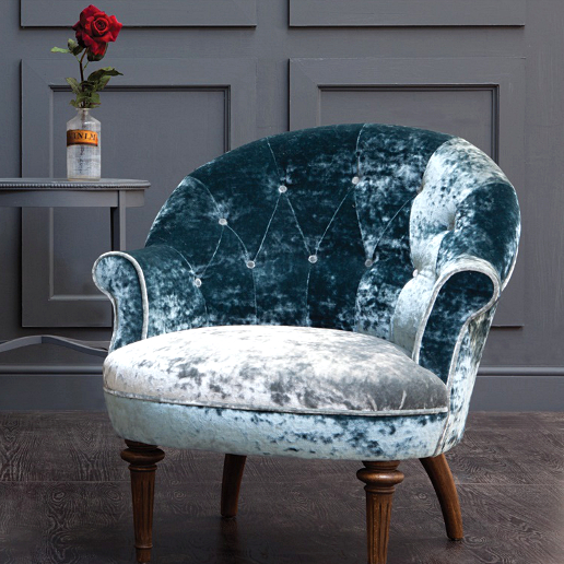 John Sankey Ferdinand Chair in Ava Velvet Cloud and Lagoon Fabrics