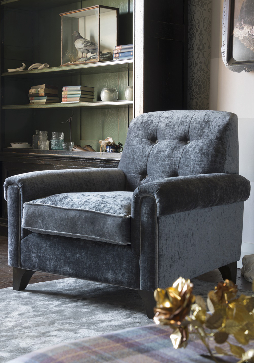 John Sankey Mitford Club Chair in Borghese Velvet Stardust Fabric