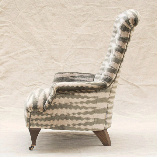 John Sankey Hawthorne Chair in Argento Velvet Bronze Fabric Side View