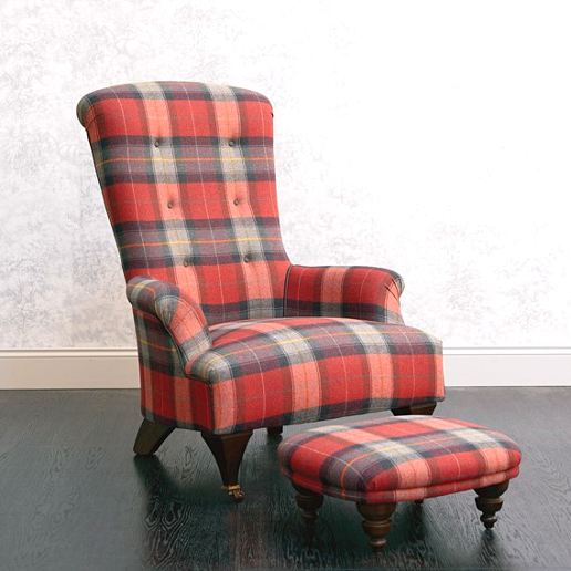 John Sankey Hawthorne Chair in Viola Hunting Red Fabric with Toggle Stool