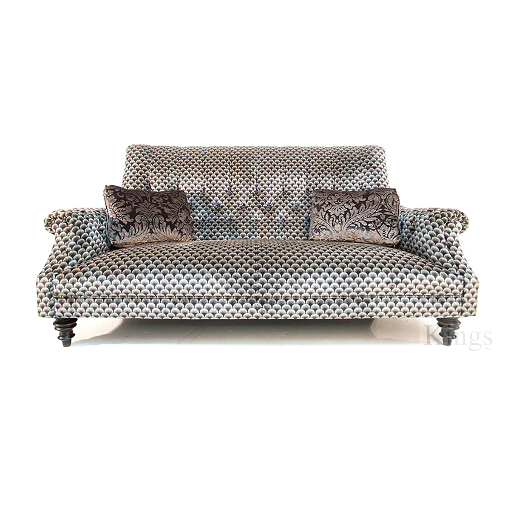 John Sankey Holkham Grand Sofa in Delanty Velvet Silver Fabric with Appledore Pewter Scatter Cushions