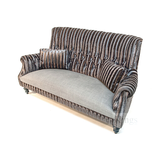 John Sankey Holkham Large Sofa in Renishaw Coal Fabric with Linen Fabric Seat Cushions