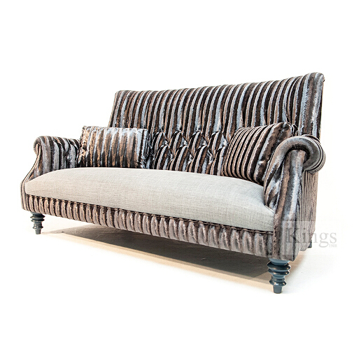 John Sankey Holkham Large Sofa in Renishaw Coal Fabric with Linen Fabric Seat Cushions