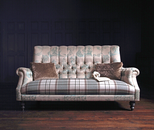 John Sankey Holkham Sofa in Toile Birch Fabric with Cello Birch Seat Cushions