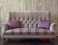 John Sankey Holkham Sofa in Tate Velvet Dovetail with Mandolin Check Heathland Seat Cushions