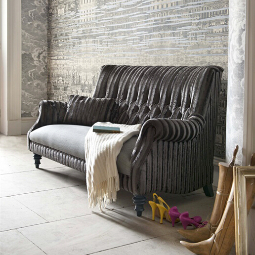 John Sankey Holkham Sofa in Renishaw Coal Fabric Roomset