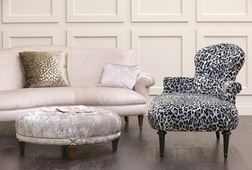 John Sankey Matilda Sofa in Monty Shell Fabric with Clara Chaise Roomset