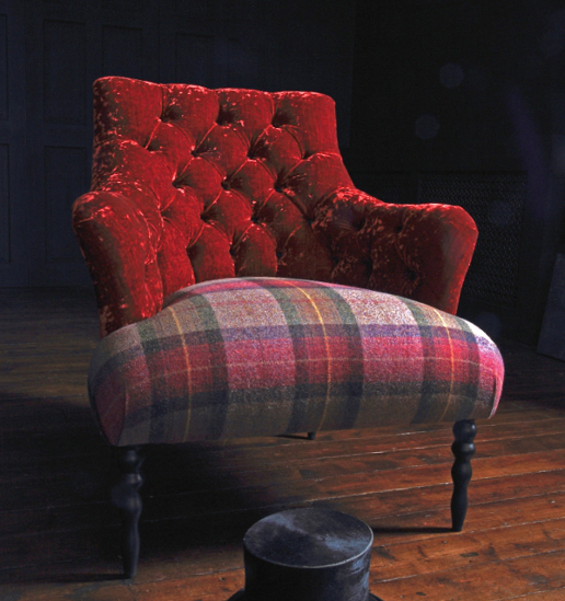 John Sankey Milliner Chair Du Berry Velvet and Soft Check Damson Fabrics