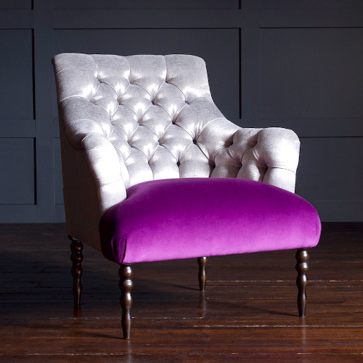 John Sankey Milliner Chair in Cristallo Nickel Forenza Crocus Fabric