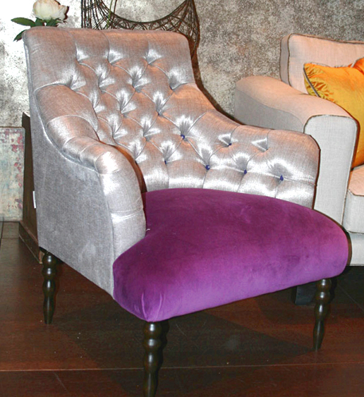 John Sankey Milliner Chair in Cristallo Nickel Forenza Crocus Fabric