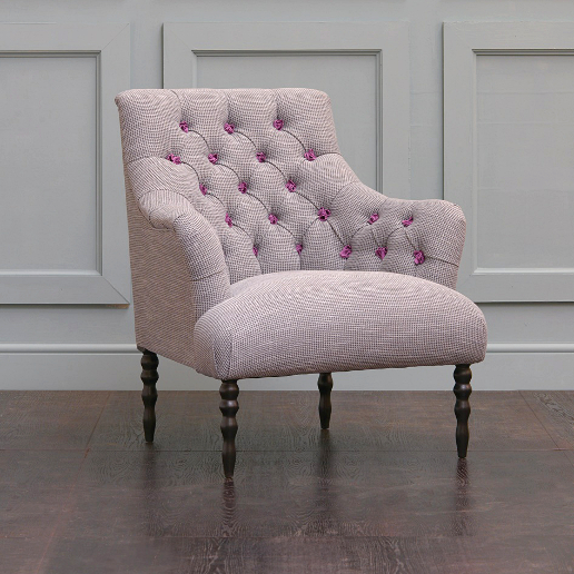 John Sankey Milliner Chair in Linen Fabric with Leather Rosettes