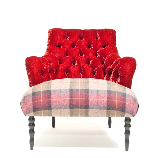 John Sankey Milliner Chair in Red Velvet and Wool Fabrics