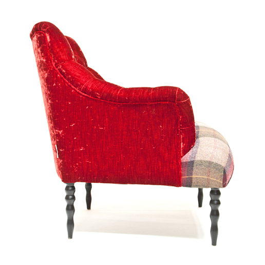 John Sankey Milliner Chair in Red Velvet and Wool Fabrics