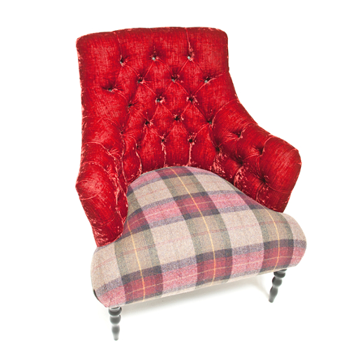 John Sankey Milliner Chair in Red Velvet and Wool Fabrics