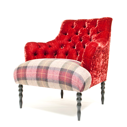 John Sankey Milliner Chair in Red Velvet and Wool Fabrics