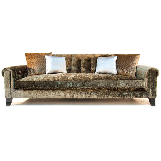 John Sankey Mitford Club Sofa in Brown Velvet Fabric with Contrast Scatter Cushions