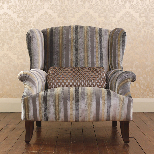 John Sankey Moliere Wing Chair in Chevalier Stripe Graphite Fabric