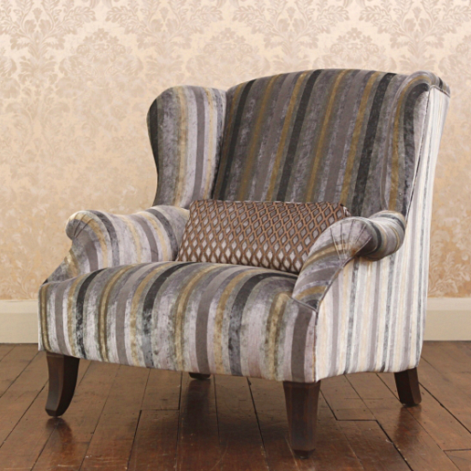 John Sankey Moliere Wing Chair in Chevalier Stripe Graphite Fabric