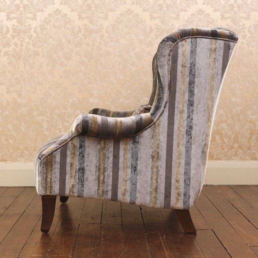 John Sankey Moliere Wing Chair in Chevalier Stripe Graphite Fabric