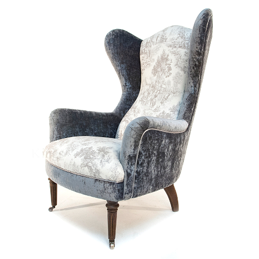 John Sankey Rickman Chair in Toile Grey Velvet Fabric