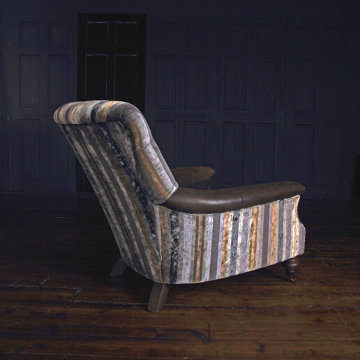 John Sankey Slipper Chair Chevalier Stripe Graphite Fabric and leather Arms