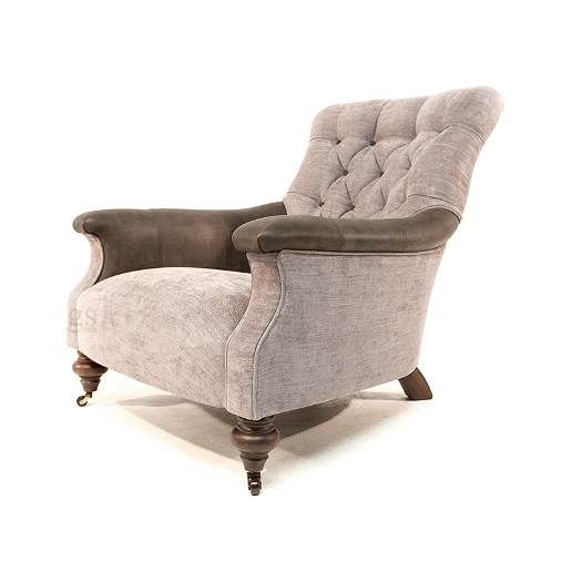 John Sankey Slipper Chair in Apollinaire Dove Fabric with Leather Arms