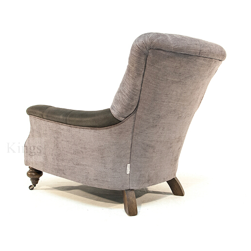 John Sankey Slipper Chair in Apollinaire Dove Fabric with Leather Arms Back View