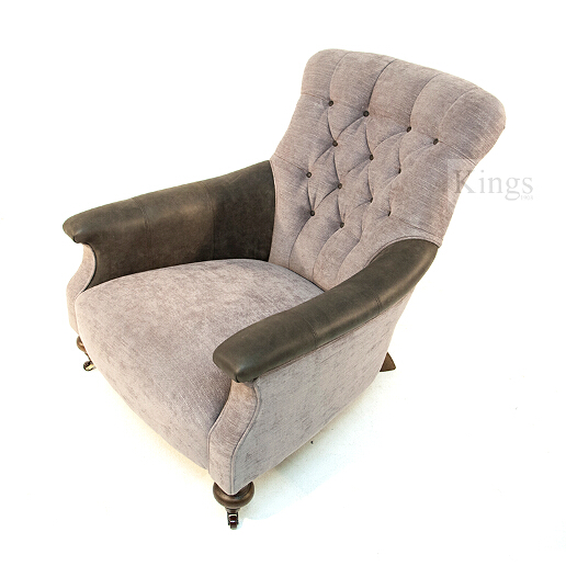 John Sankey Slipper Chair in Apollinaire Dove Fabric with Leather Arms