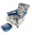 John Sankey Slipper Chair in Blue Floral Fabric with Leather Arms and Button Foot Stool