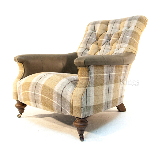 John Sankey Slipper Chair in Viola Barley Wool Fabric and Leather Arms
