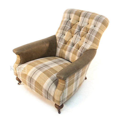 John Sankey Slipper Chair in Viola Barley Wool Fabric and Leather Arms