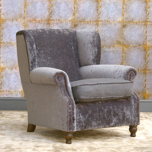 John Sankey Tolstoy Chair in Borghese Velvet Stardust Fabric with Studs
