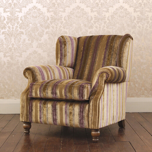 John Sankey Tolstoy Chair in Chevalier Stripe Rose Gold Fabric