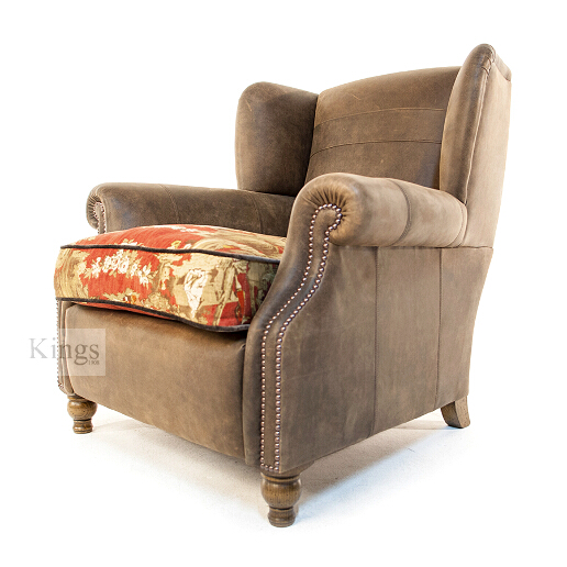 John Sankey Tolstoy Chair in Full Leather with Contrast Fabric Seat