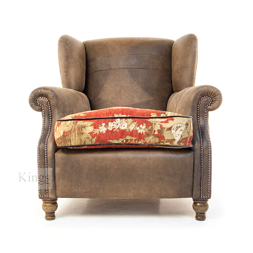 John Sankey Tolstoy Chair in Full Leather with Contrast Fabric Seat