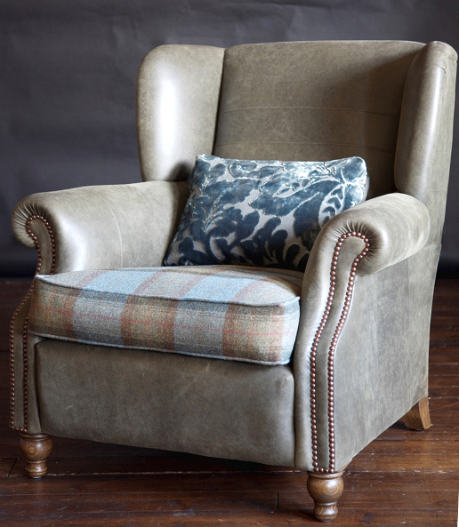 John Sankey Tolstoy Chair in Full Leather with Fabric Seat and Velvet Cushion