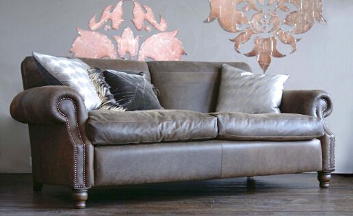 John Sankey Tolstoy Sofa in Hawker Peat Full Leather with Brass Arm Studs
