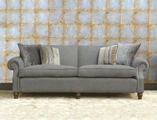 John Sankey Tolstoy Sofa in Milligan Charcoal Fabric with Velvet Piping