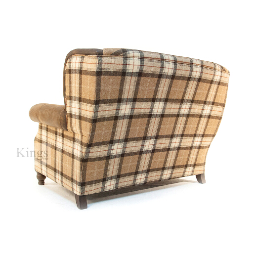 John Sankey Tosca Snuggler Sofa in Soft Check Cognac Wool Fabric with Leather Arms and Wings