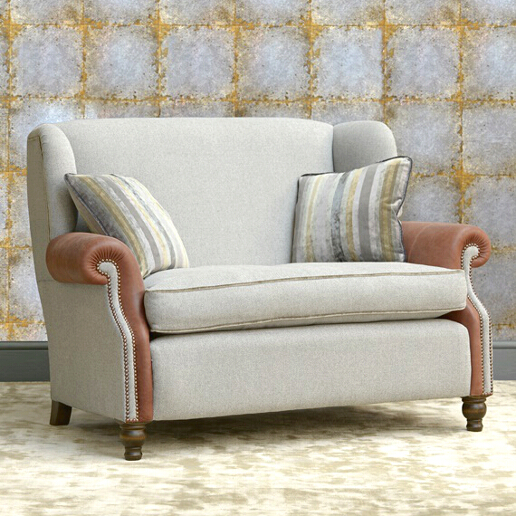 John Sankey Tosca Snuggler in Milligan Silver Wool Fabric with Leather Arms