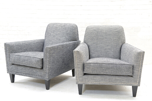 John Sankey Tuxedo Chairs in Hudson Nero Fabric with Piping and Studding Detail