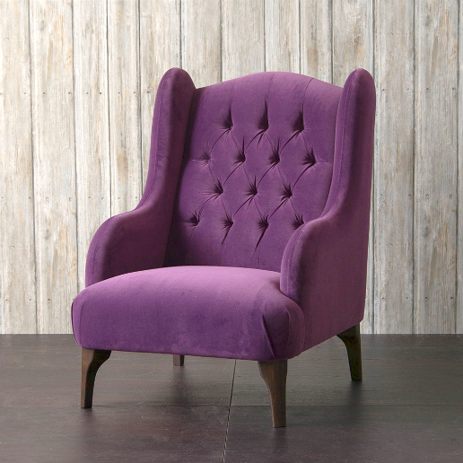 John Sankey Upholstery Buckingham Wing Chair in Tate Velvet Blackberry Fabric