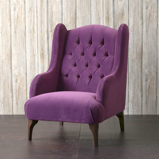 John Sankey Buckingham Wing Chair in Tate Velvet Blackberry Fabric