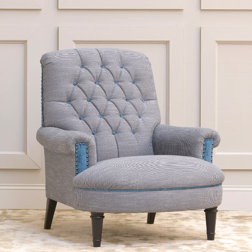 John Sankey Upholstery Crawford Chair in Gilbert Basalt Fabric with Studding Details
