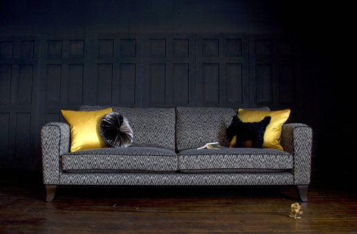 John Sankey Voltaire Sofa in Poiret Jet Fabric with Contrast Cushions