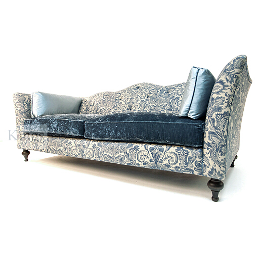 John Sankey Wolseley Sofa in Legacy Bermuda Fabric with Ava Velvet Lagoon Seat Cushions